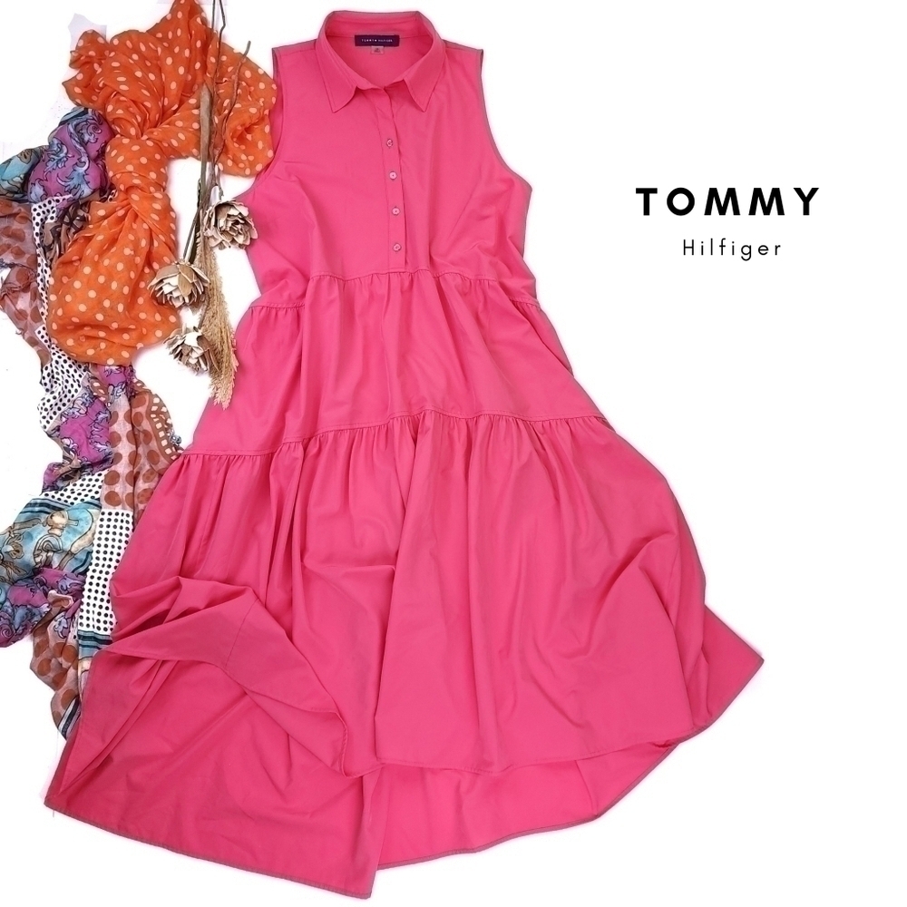 🔴 Tommy Hilfiger Pink Maxi Dress Sz 10 - Picture 1 of 10